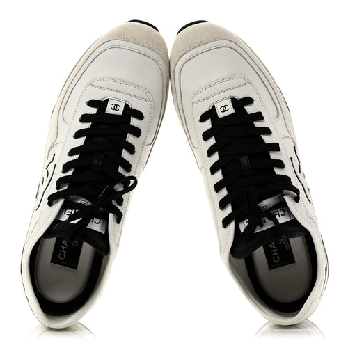 CALFSKIN SUEDE CC MENS SNEAKERS WHITE BEIGE BLACK