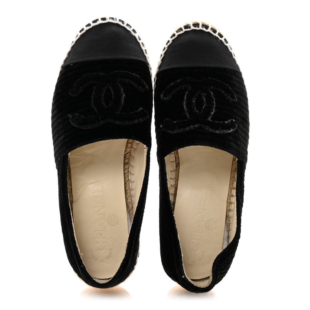 VELVET GROSGRAIN QUILTED CC ESPADRILLES BLACK