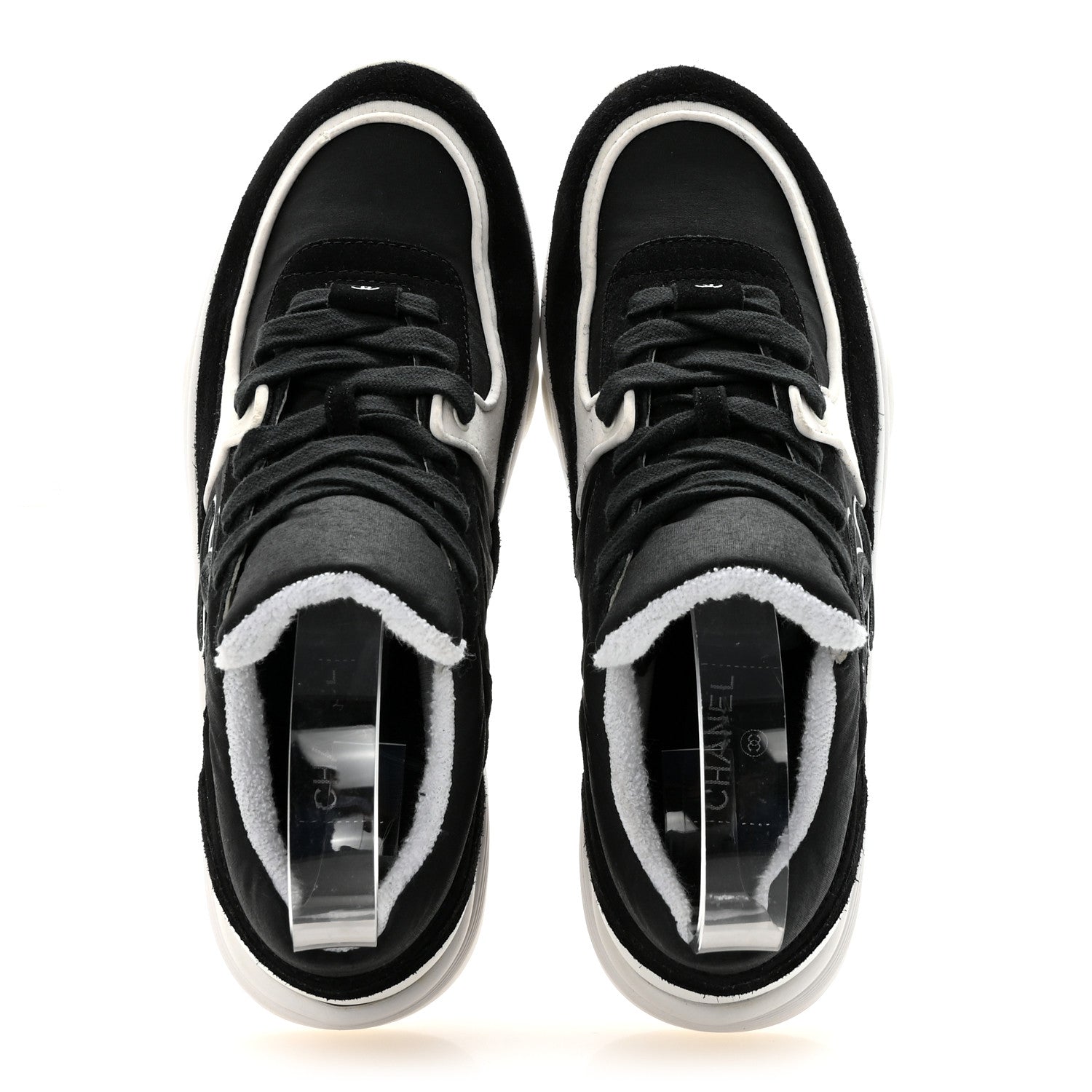 FABRIC CALFSKIN SUEDE CC SNEAKERS BLACK WHITE