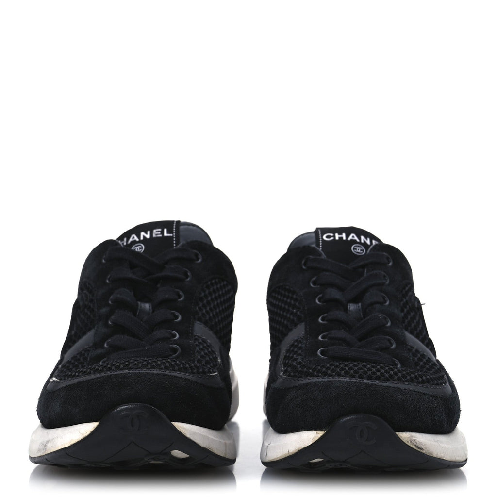 CALFSKIN MESH LYCRA SUEDE WOMENS LOGO SNEAKERS BLACK