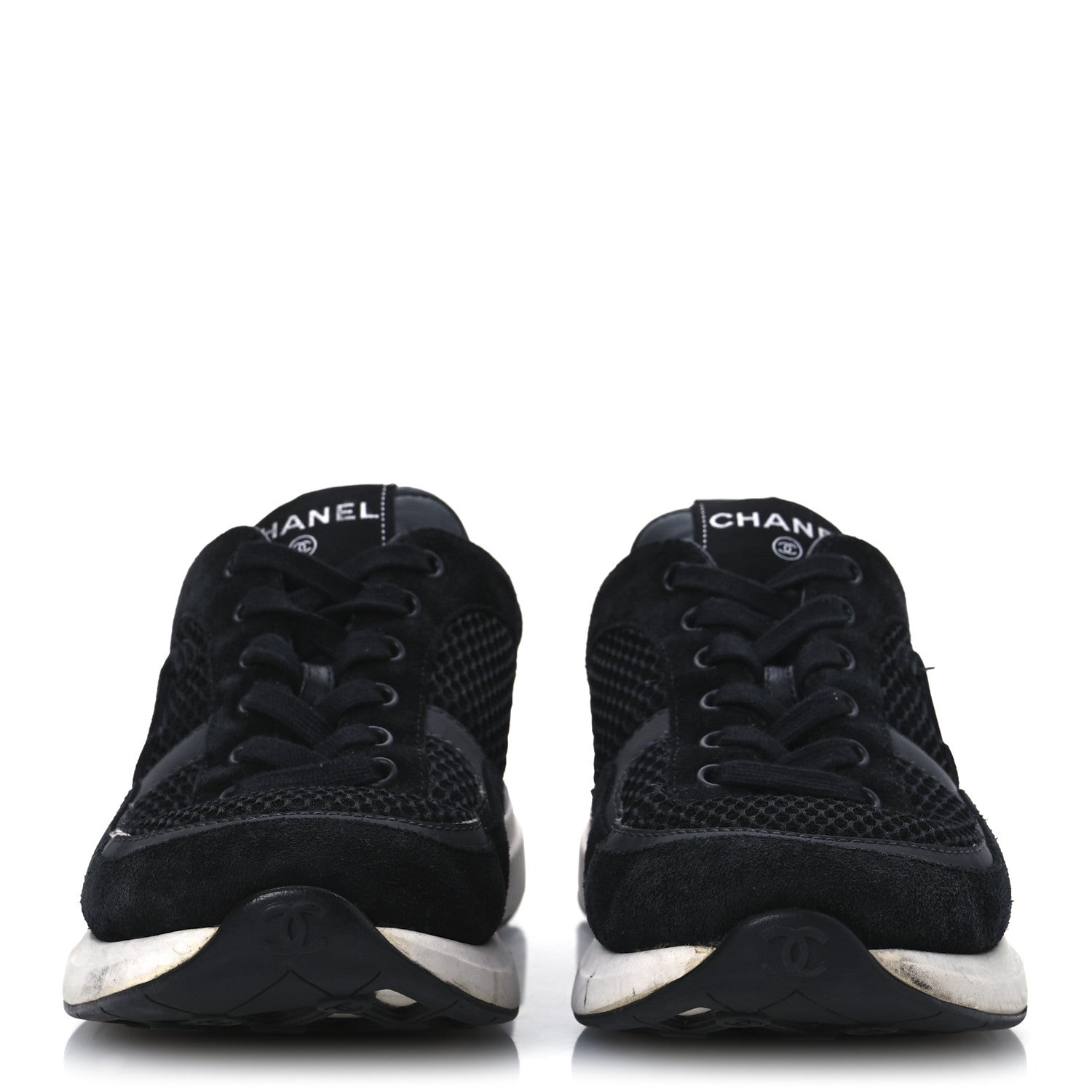 CALFSKIN MESH LYCRA SUEDE WOMENS LOGO SNEAKERS BLACK