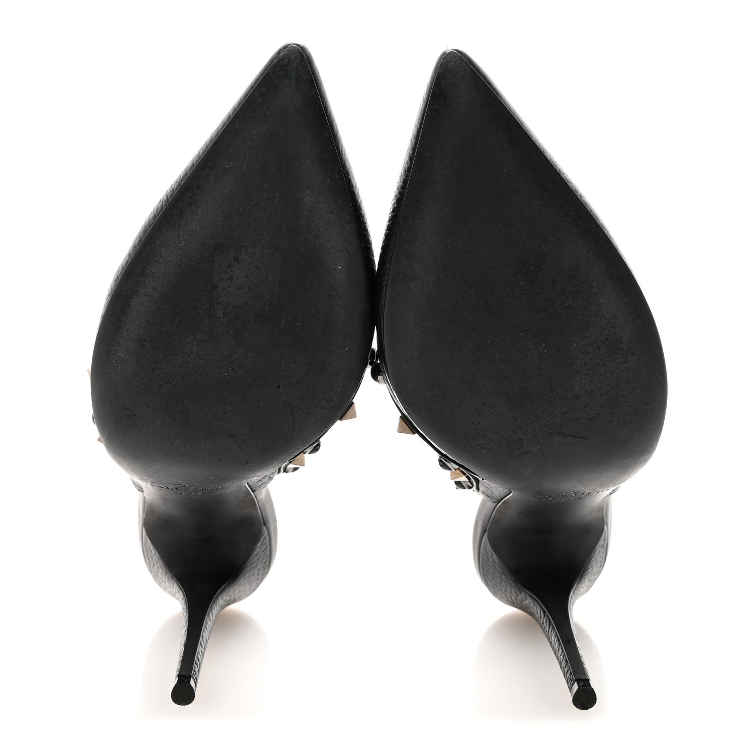 PEBBLED CALFSKIN ONYX ROCKSTUD ROLLING ANKLE STRAP 100MM PUMPS BLACK