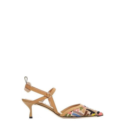 Fendi Colibrì Embroidered Mesh Slingback Pumps - Beige/Multicolor