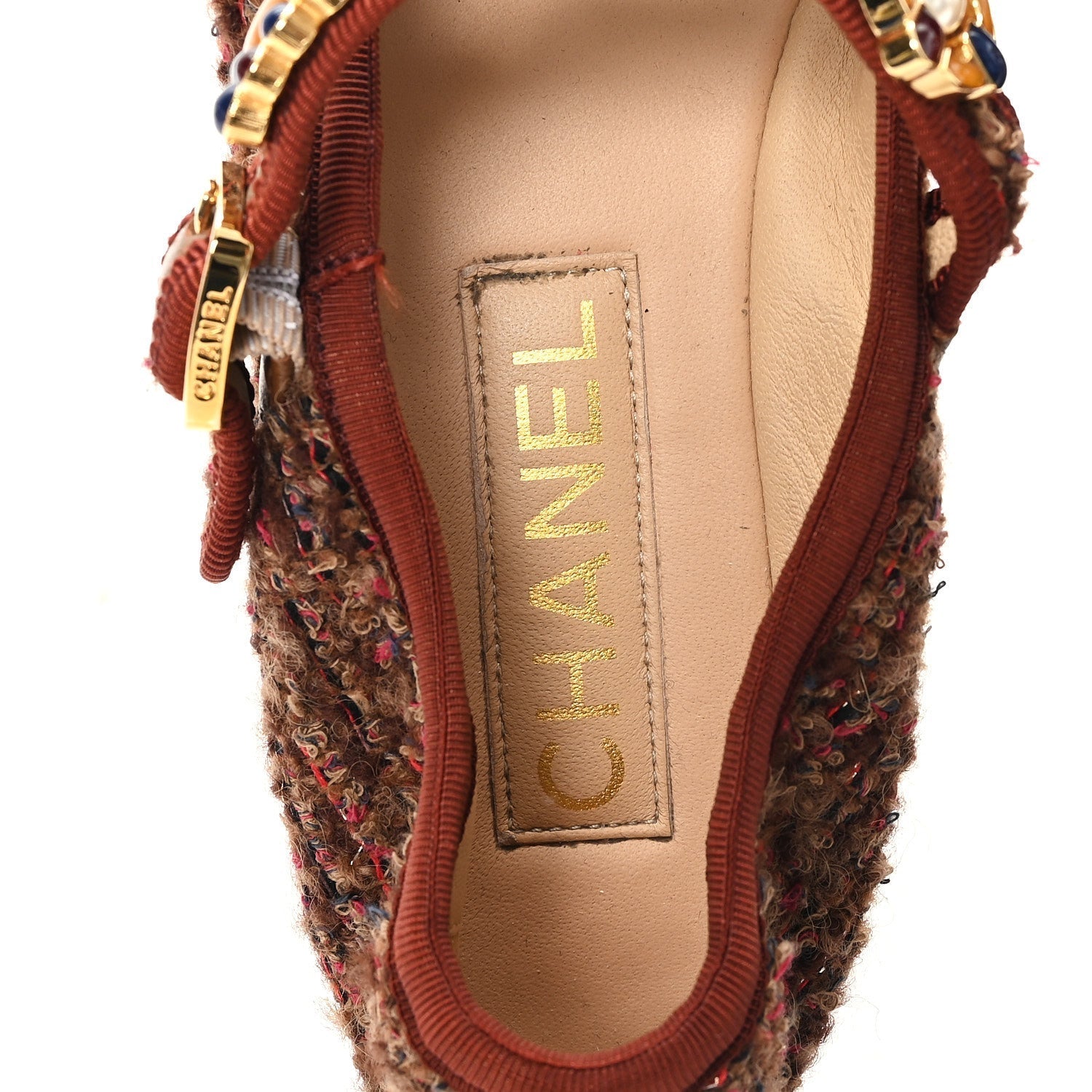 WOOL TWEED MARY JANE FLATS BROWN RED DARK BLUE