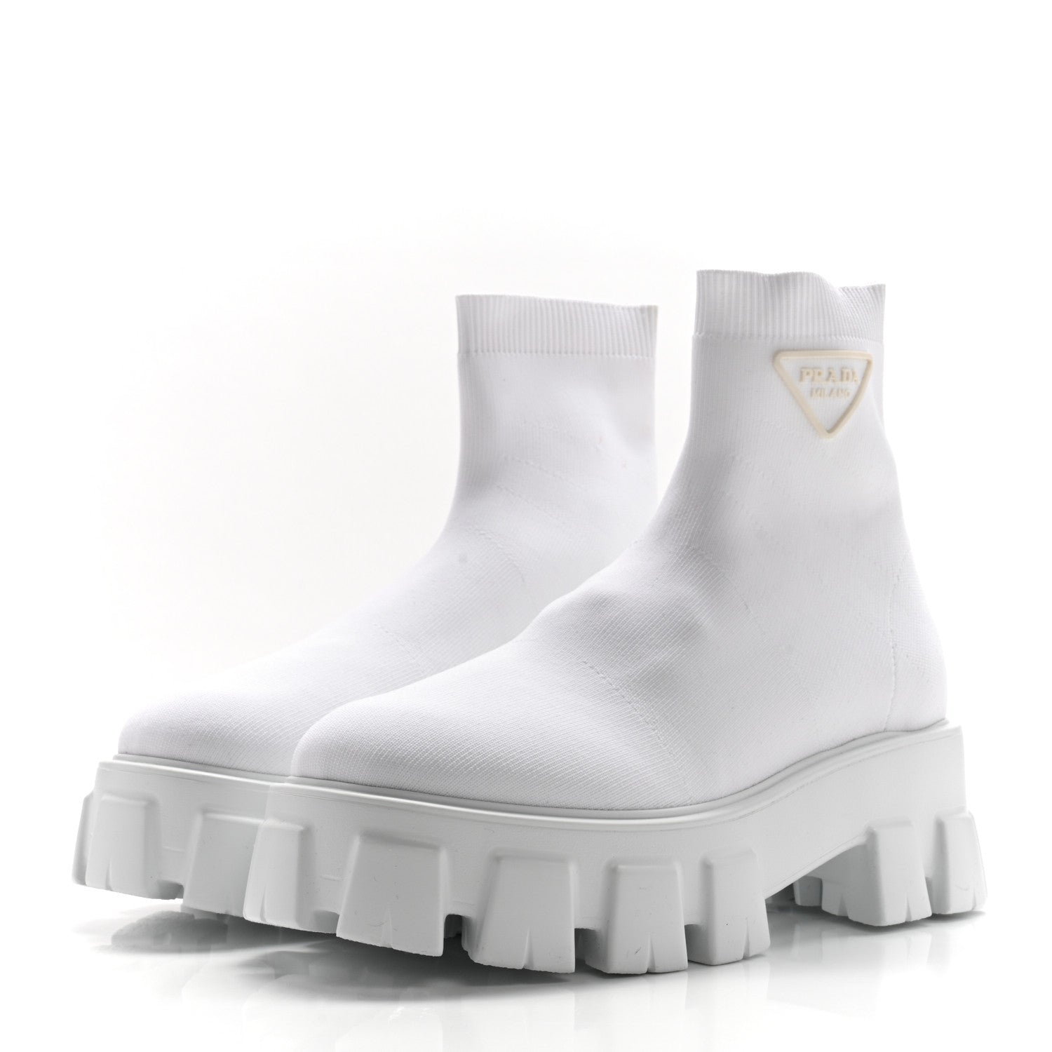 KNIT RUBBER TRIANGLE LOGO MONOLITH 55MM ANKLE BOOTS BIANCO