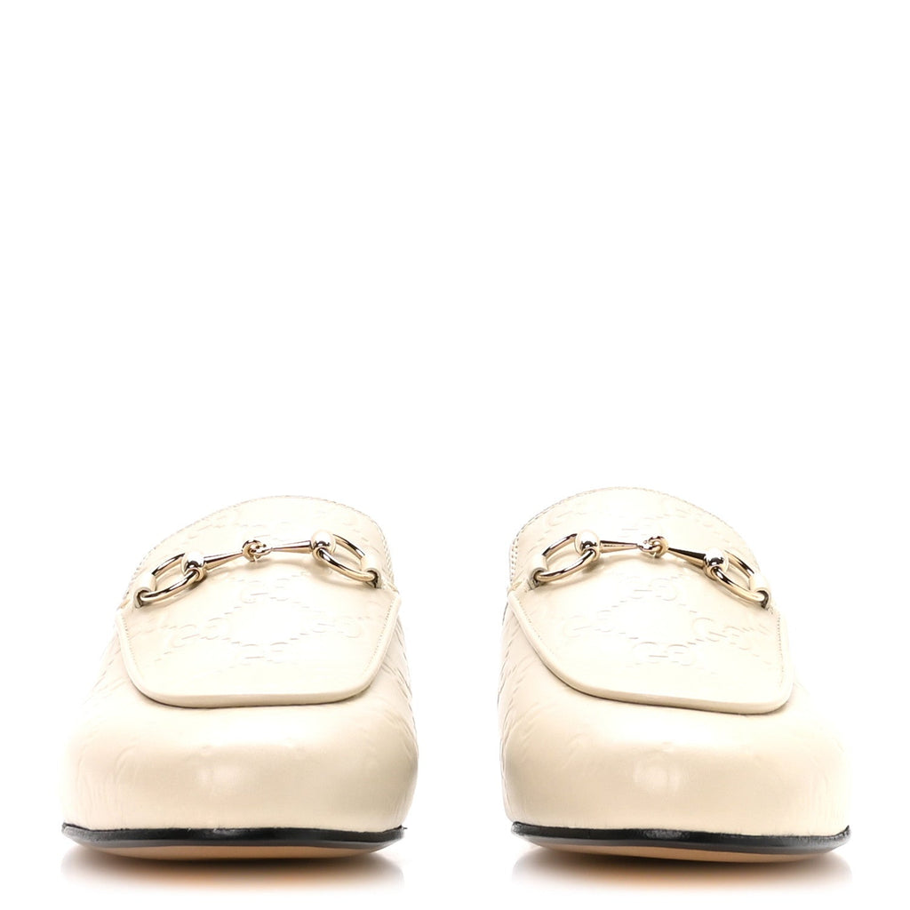 GLAMOUR CALFSKIN GUCCISSIMA WOMENS PRINCETOWN SLIPPERS MYSTIC WHITE