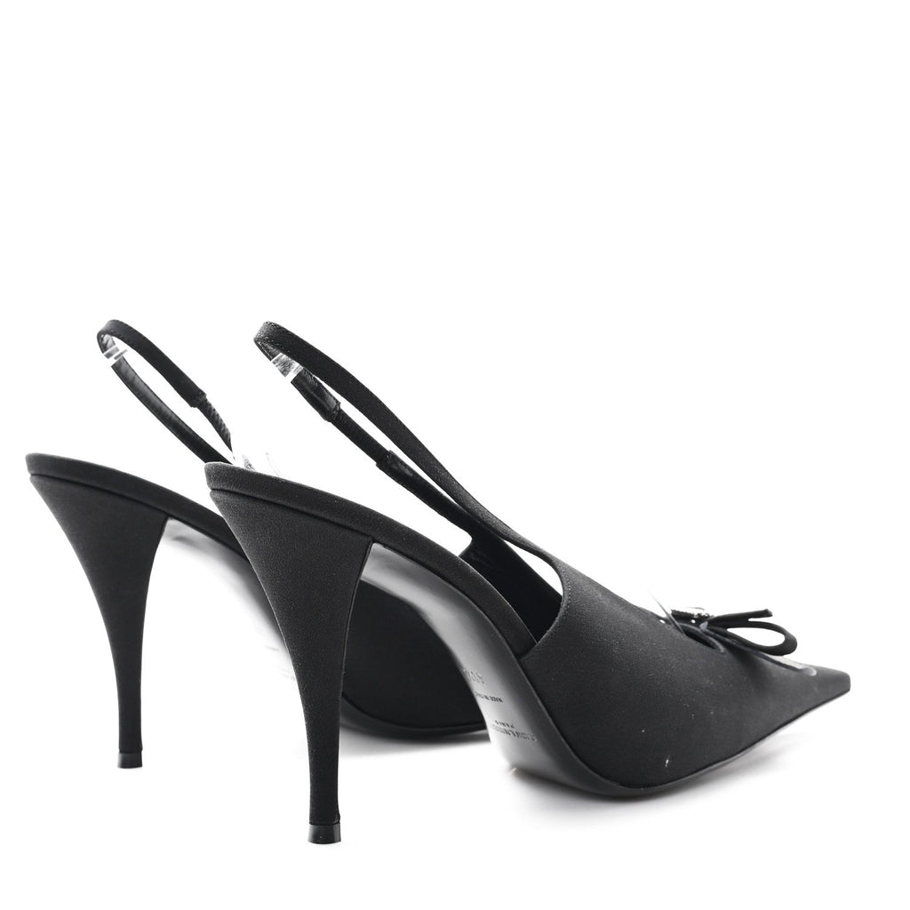 CREPE DE CHINE CRYSTAL BOW SLINGBACK PUMPS BLACK