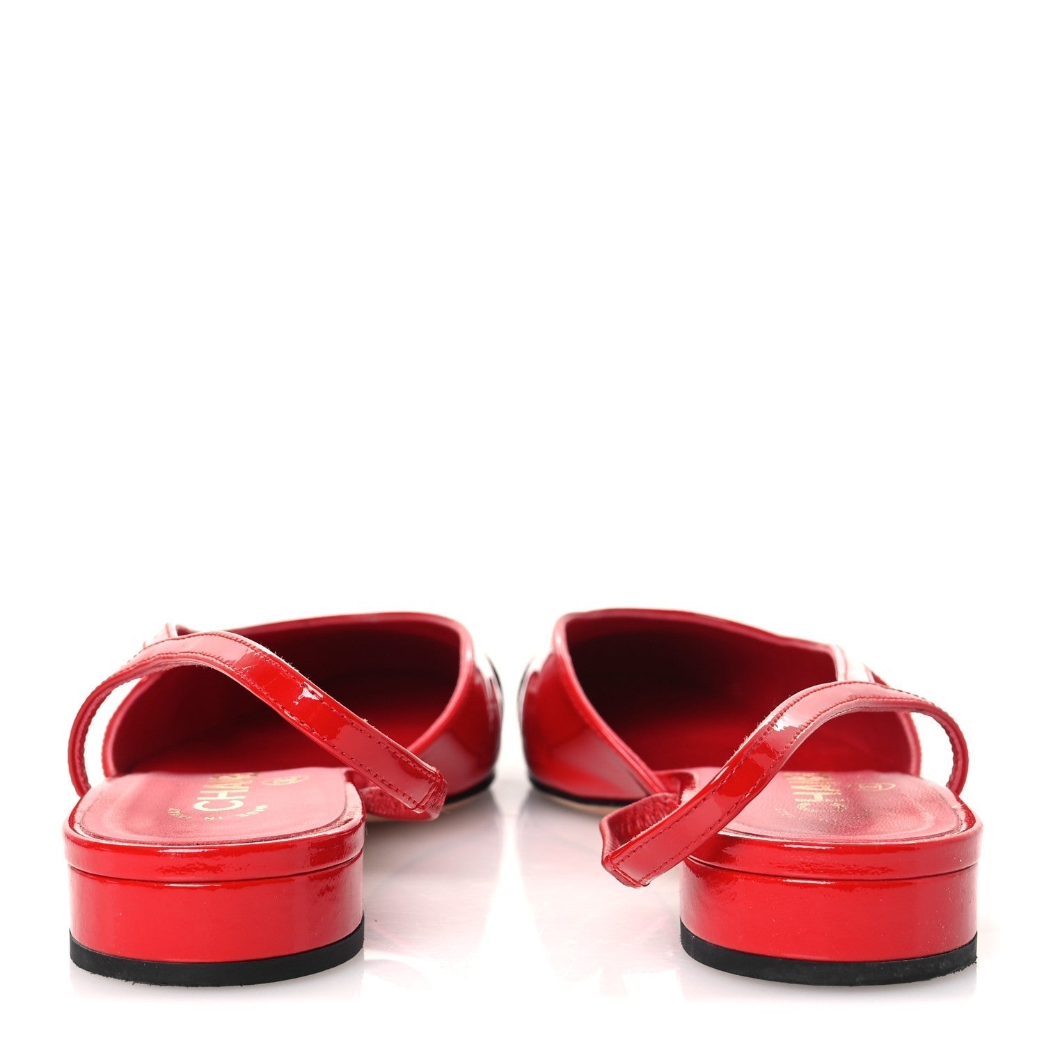 PATENT CALFSKIN CAP TOE CC SLINGBACK FLATS RED BLACK