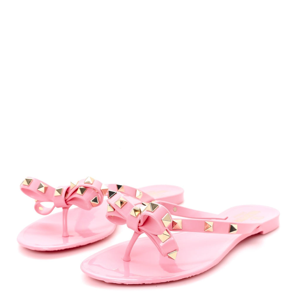 PVC JELLY GLITTER ROCKSTUD BOW THONG SANDALS BUBBLE GUM