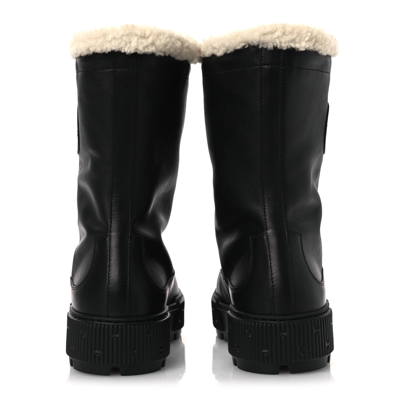 CALFSKIN SHEARLING WOMENS JOURNEY ANKLE BOOTS BLACK ECRU
