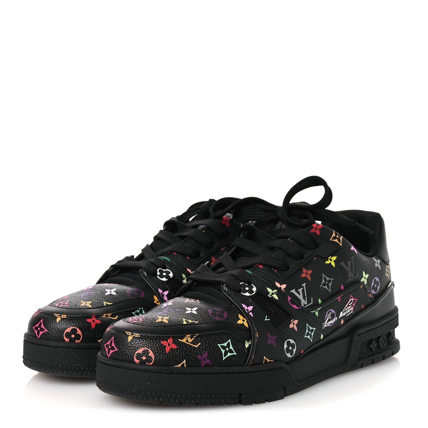 LV X TM CALFSKIN MONOGRAM MULTICOLOR WOMENS LV TRAINER SNEAKERS BLACK