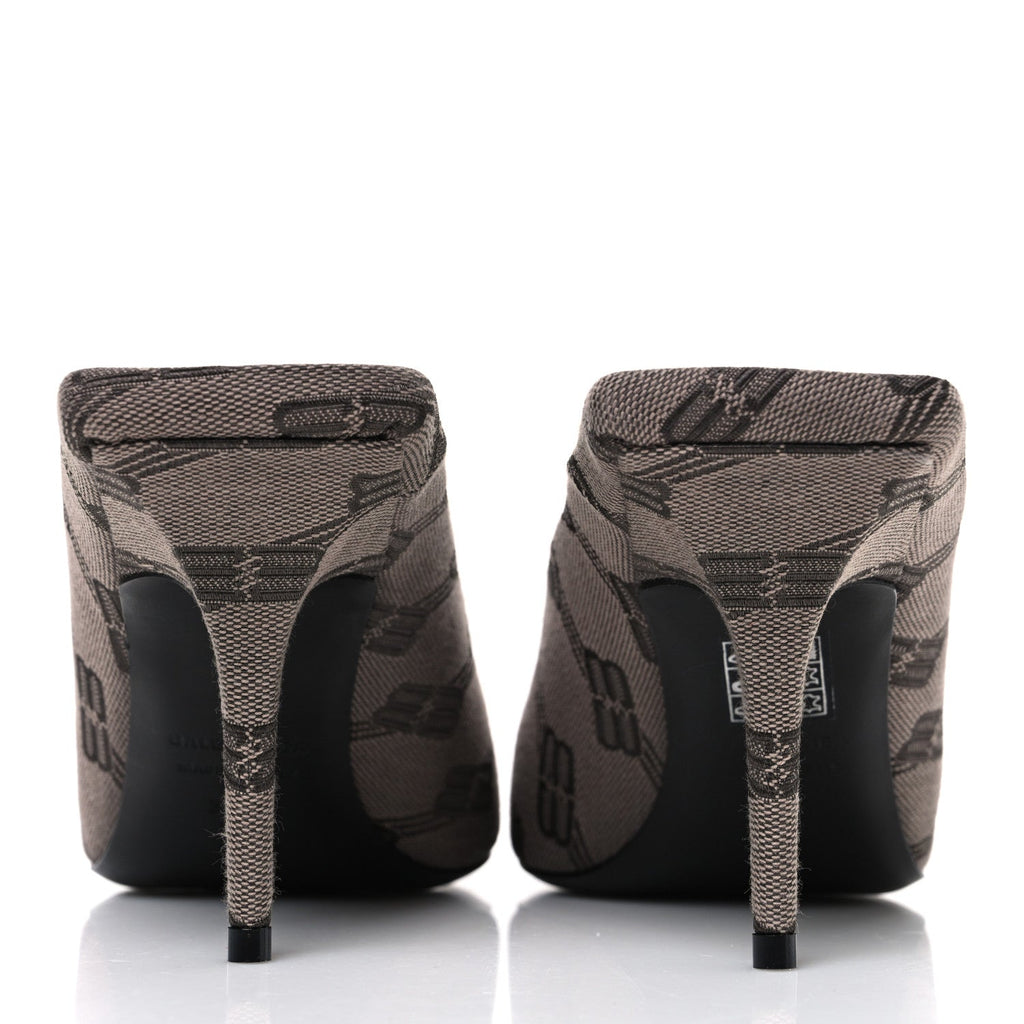 BB MONOGRAM SQUARE KNIFE 80MM MULE PUMPS DARK MINK GREY DARK BROWN