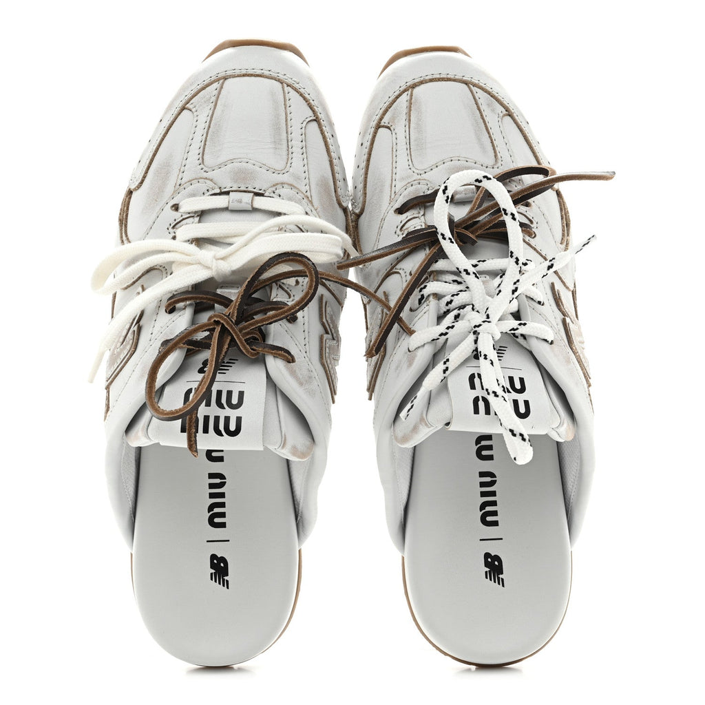 X NEW BALANCE BLEACHED CALFSKIN 530 SL SLIP-ON SNEAKERS MULES WHITE