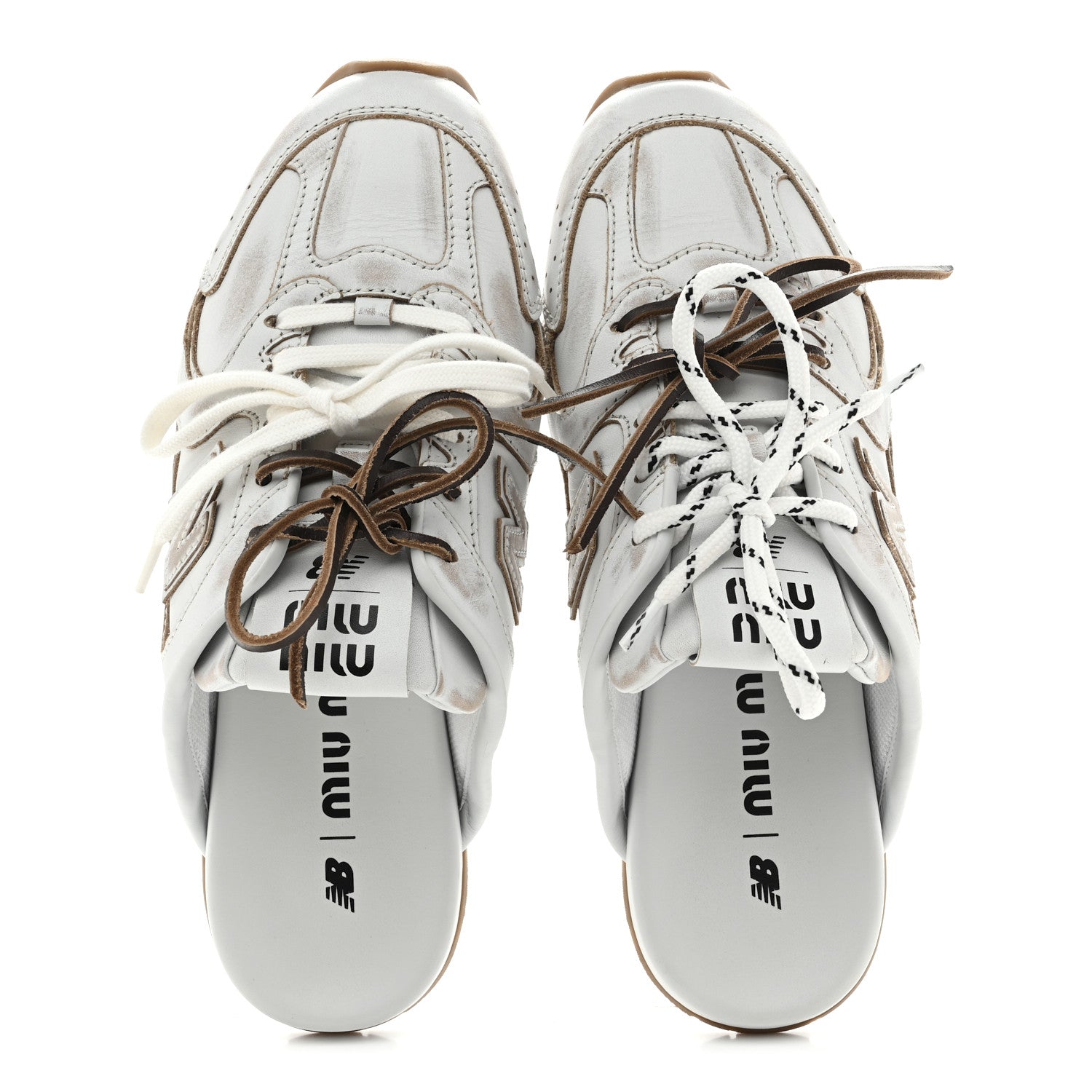 X NEW BALANCE BLEACHED CALFSKIN 530 SL SLIP-ON SNEAKERS MULES WHITE