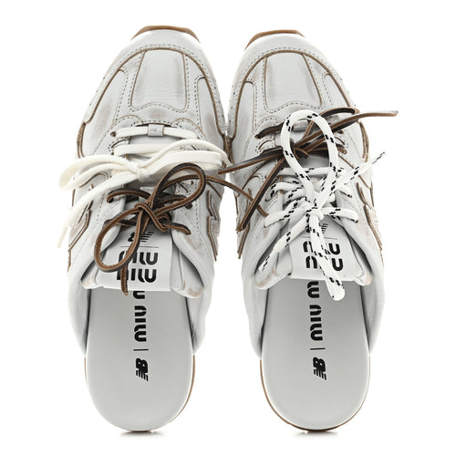 X NEW BALANCE BLEACHED CALFSKIN 530 SL SLIP-ON SNEAKERS MULES WHITE