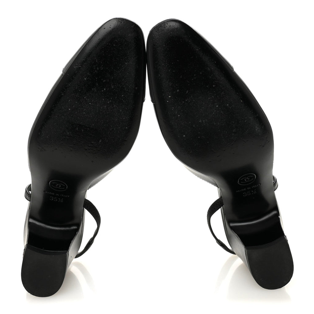 LAMBSKIN CAP TOE CC SLINGBACK PUMPS BLACK DARK GREY