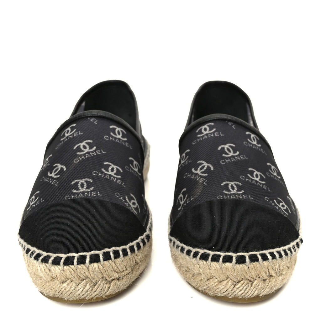 MESH GROSGRAIN CC ESPADRILLES BLACK WHITE
