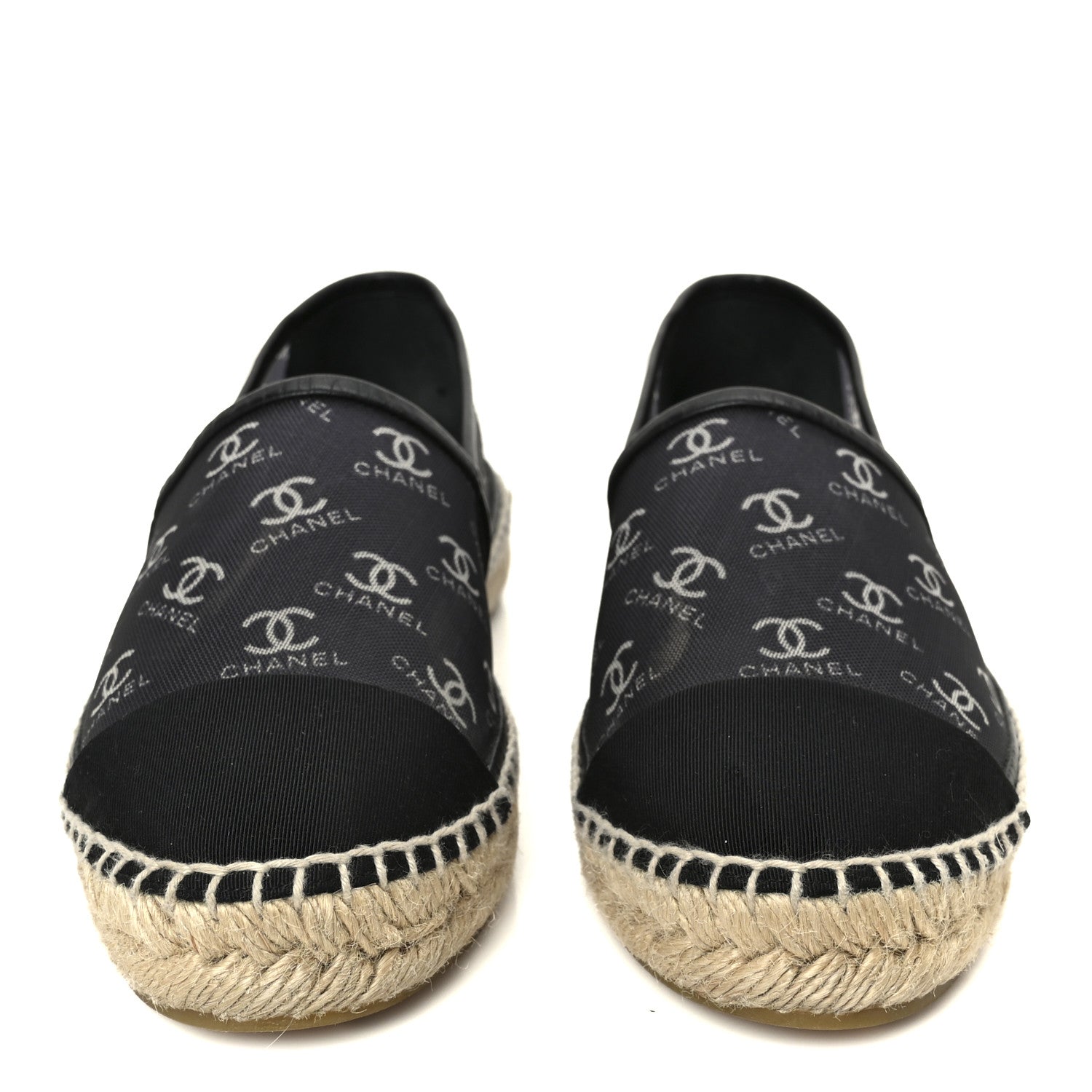 MESH GROSGRAIN CC ESPADRILLES BLACK WHITE