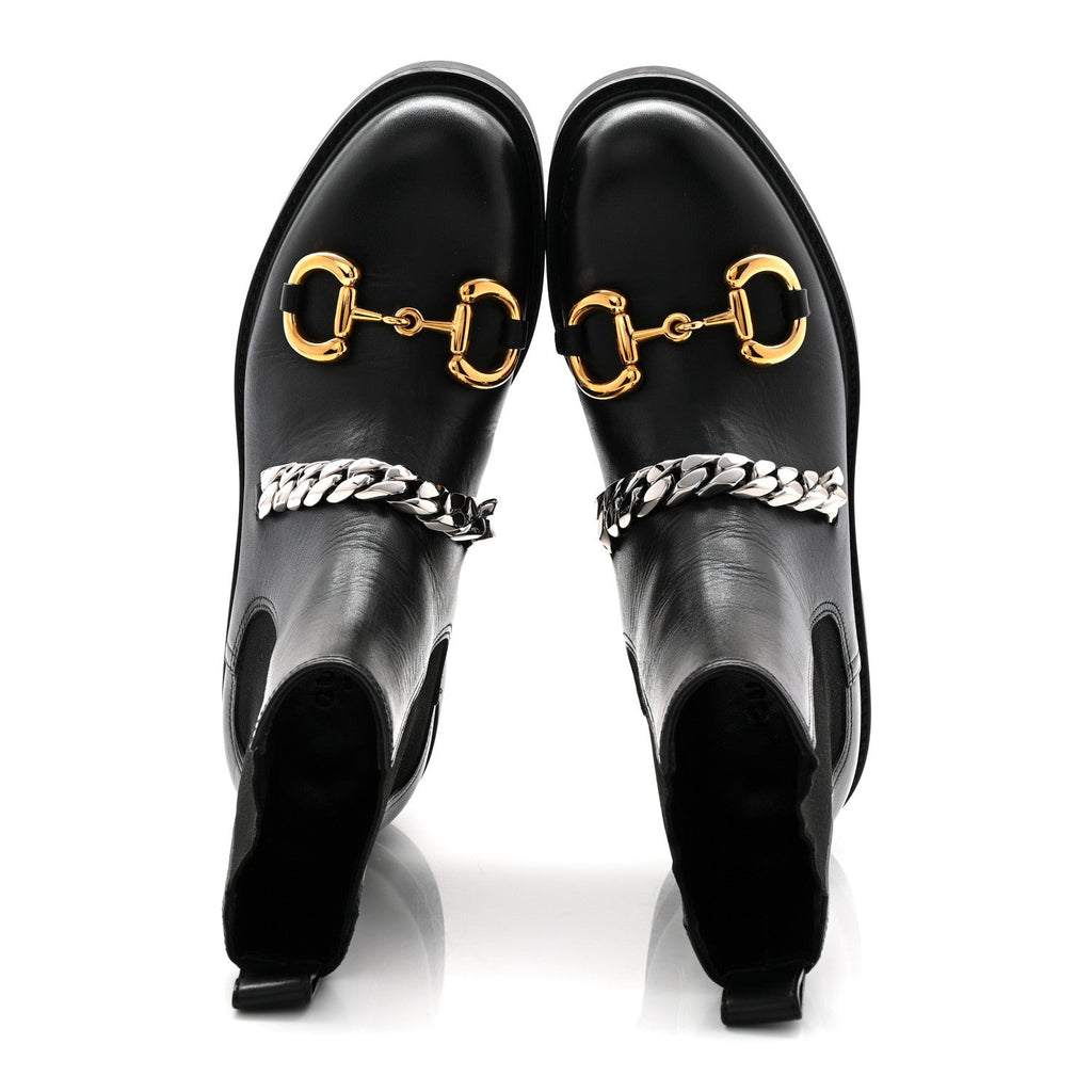 FLORES CALFSKIN HORSEBIT CHAIN ANKLE BOOTS BLACK