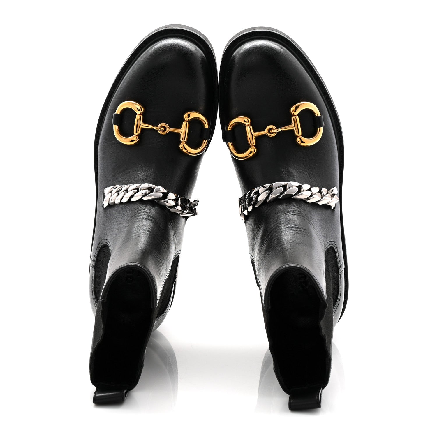 FLORES CALFSKIN HORSEBIT CHAIN ANKLE BOOTS BLACK