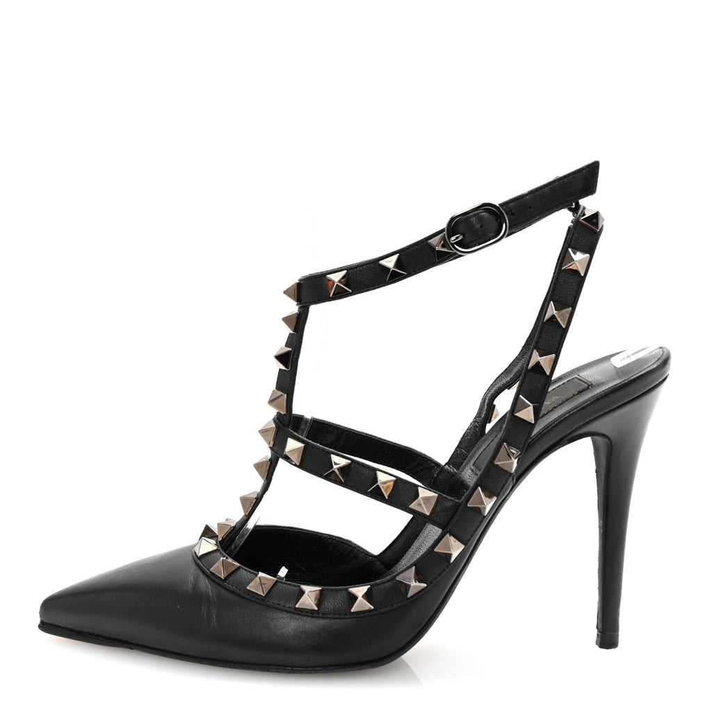 CALFSKIN NAPPA ROCKSTUD ANKLE STRAP 100MM PUMPS BLACK