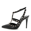 CALFSKIN NAPPA ROCKSTUD ANKLE STRAP 100MM PUMPS BLACK