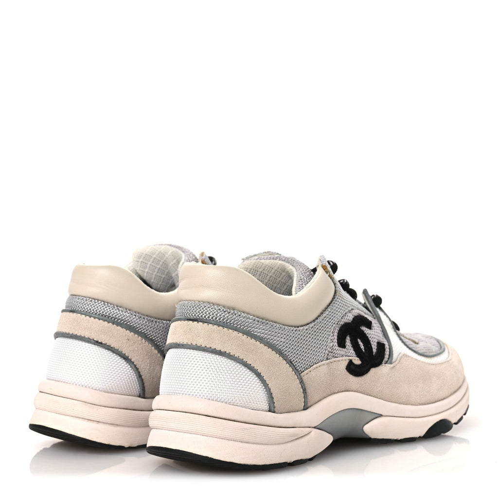 MESH SUEDE CALFSKIN GRAINED CALFSKIN WOMENS CC SNEAKERS GREY WHITE
