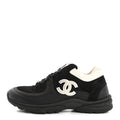 MESH SUEDE GRAINED CALFSKIN WOMENS CC SNEAKERS BLACK WHITE