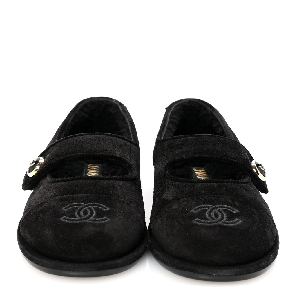 SUEDE CAP TOE CC MARY JANE FLATS BLACK