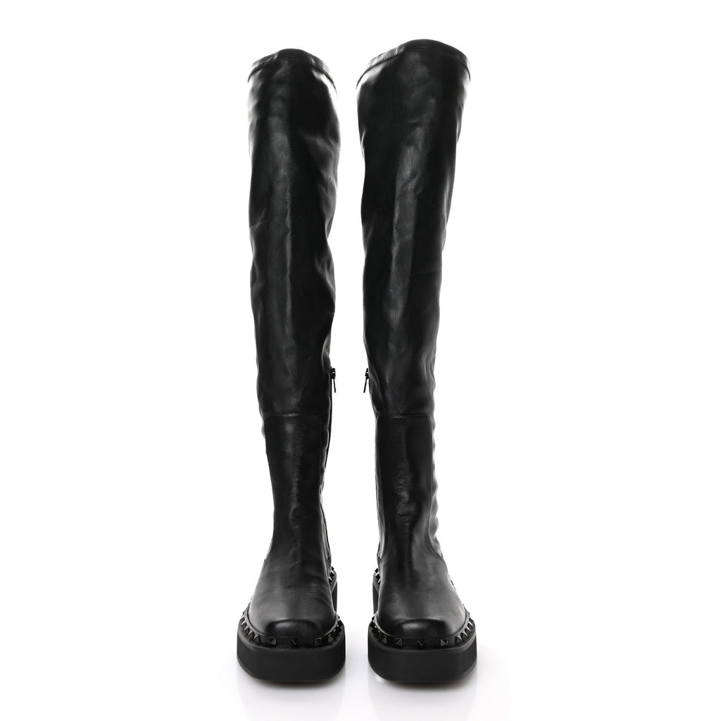 CALFSKIN ROCKSTUD M-WAY OVER THE KNEE BOOTS BLACK