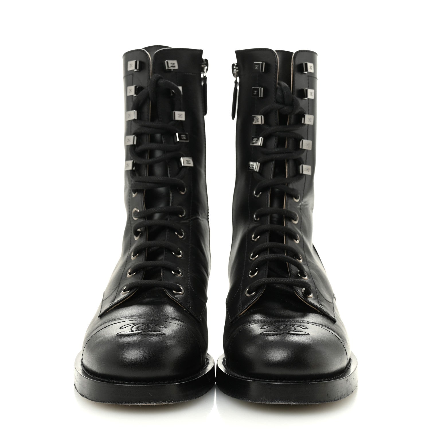CALFSKIN LACE UP COMBAT BOOTS BLACK