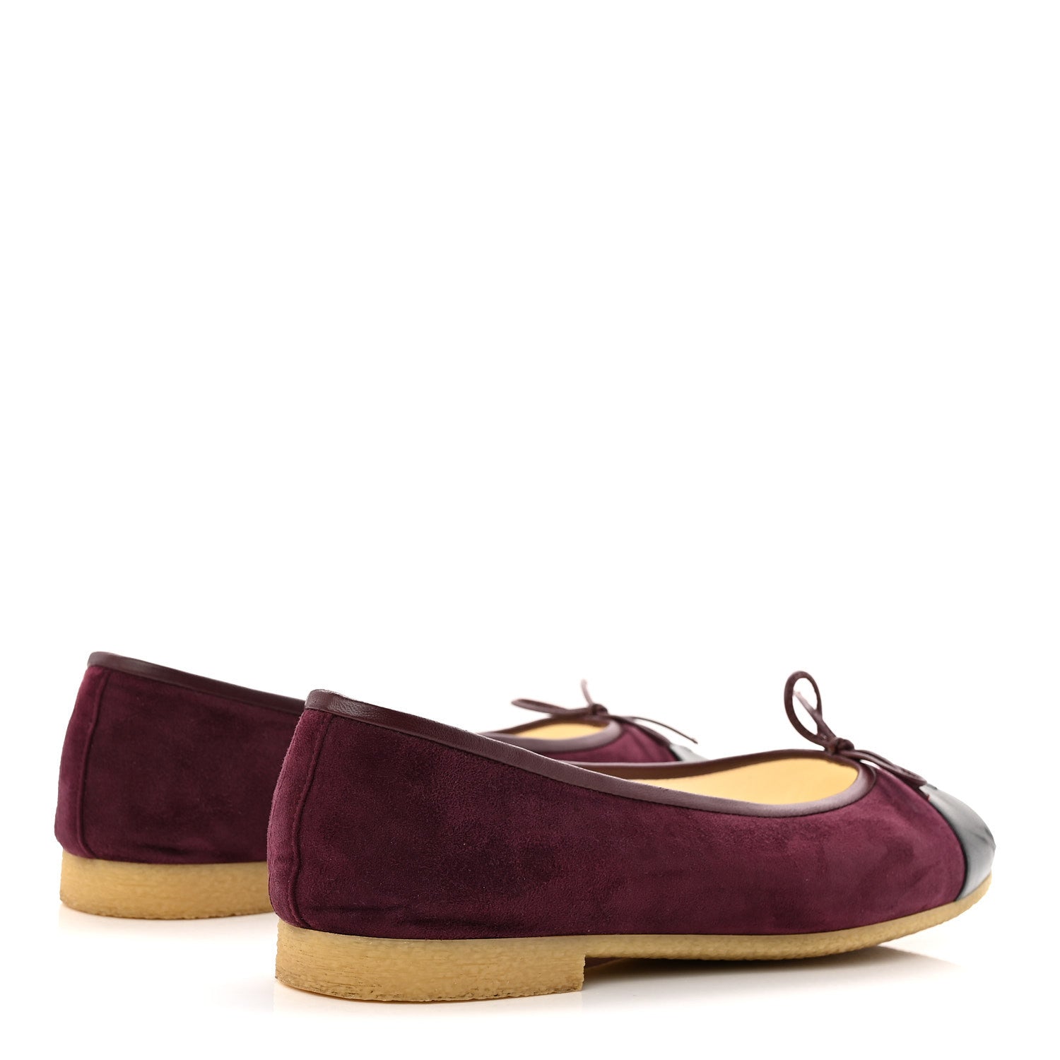 SUEDE LAMBSKIN CAP TOE CC BALLERINA FLATS BURGUNDY BLACK