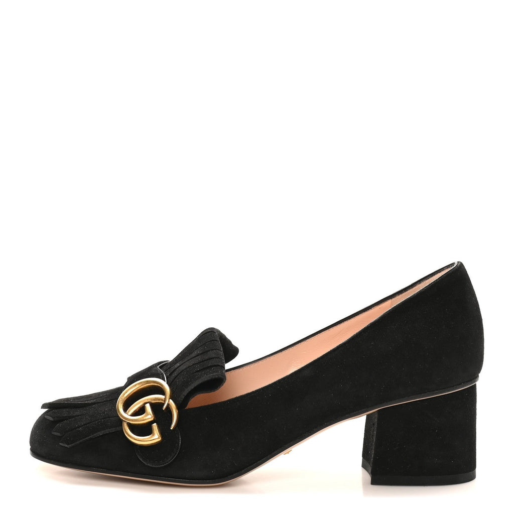 KID SCAMOSCIATO GG MARMONT FRINGE 50MM LOAFER PUMPS BLACK