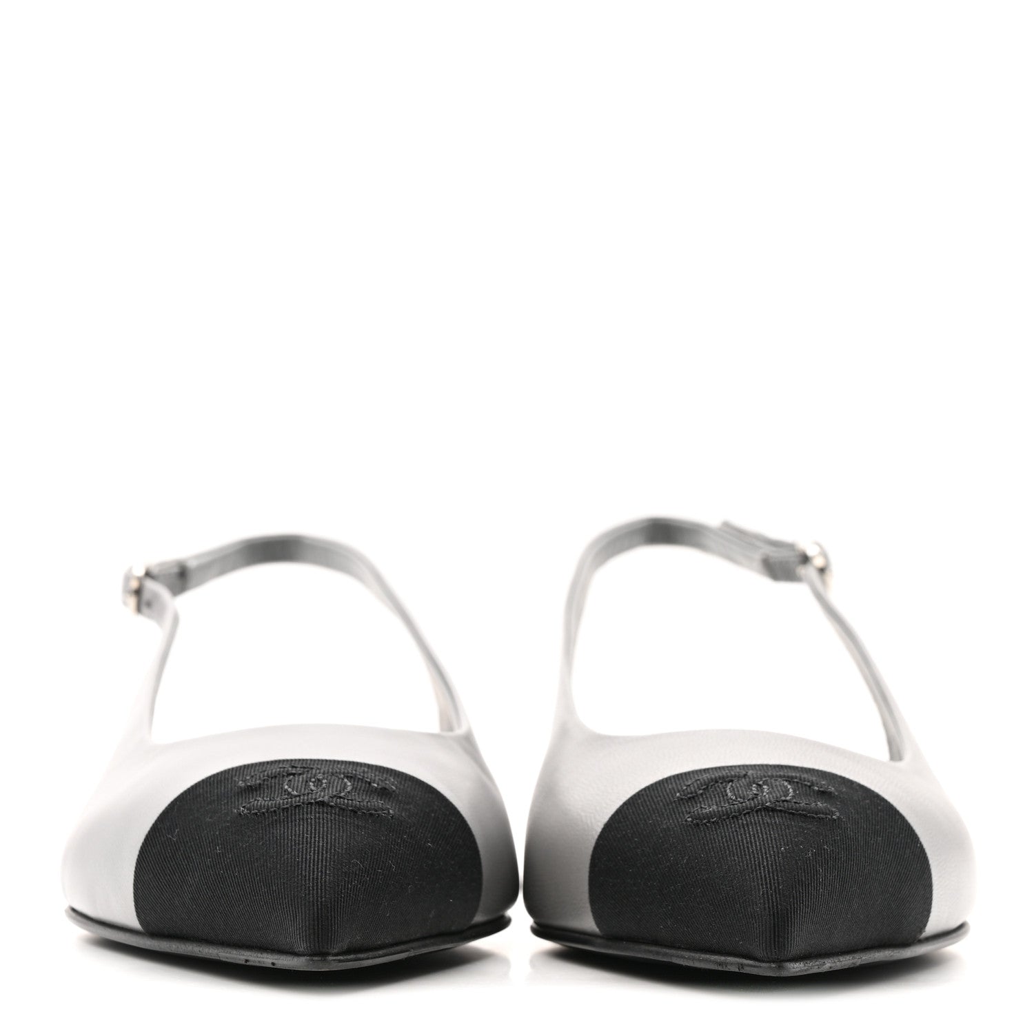 GOATSKIN GROSGRAIN POINTED TOE CC SLINGBACK FLATS GRAY BLACK