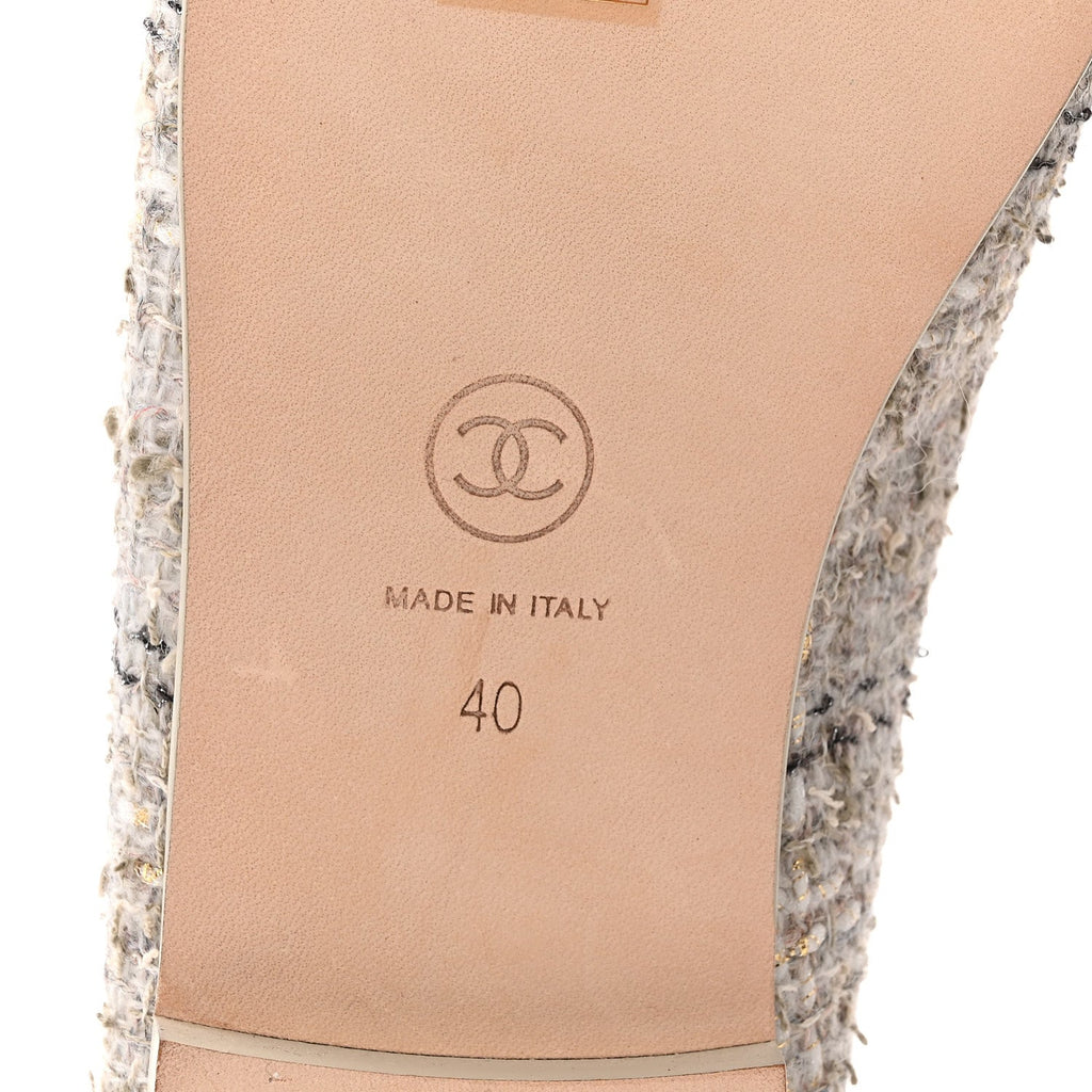 TWEED LAMBSKIN CAP TOE BALLERINA FLATS GREY MULTICOLOR