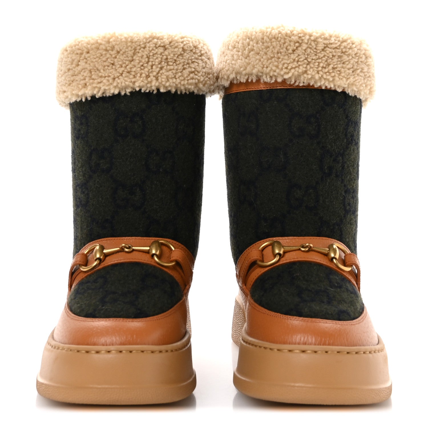 COVERED WOOL MONOGRAM TEXTURED DOLLAR CALFSKIN SHEARLING HORSEBIT SNOW BOOTS UNDERWOOD BLUE HAZEL BROWN