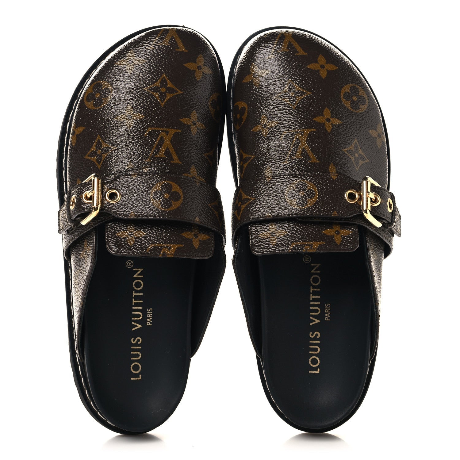 PATENT MONOGRAM WOMENS COSY FLAT COMFORT CLOG MULES BROWN