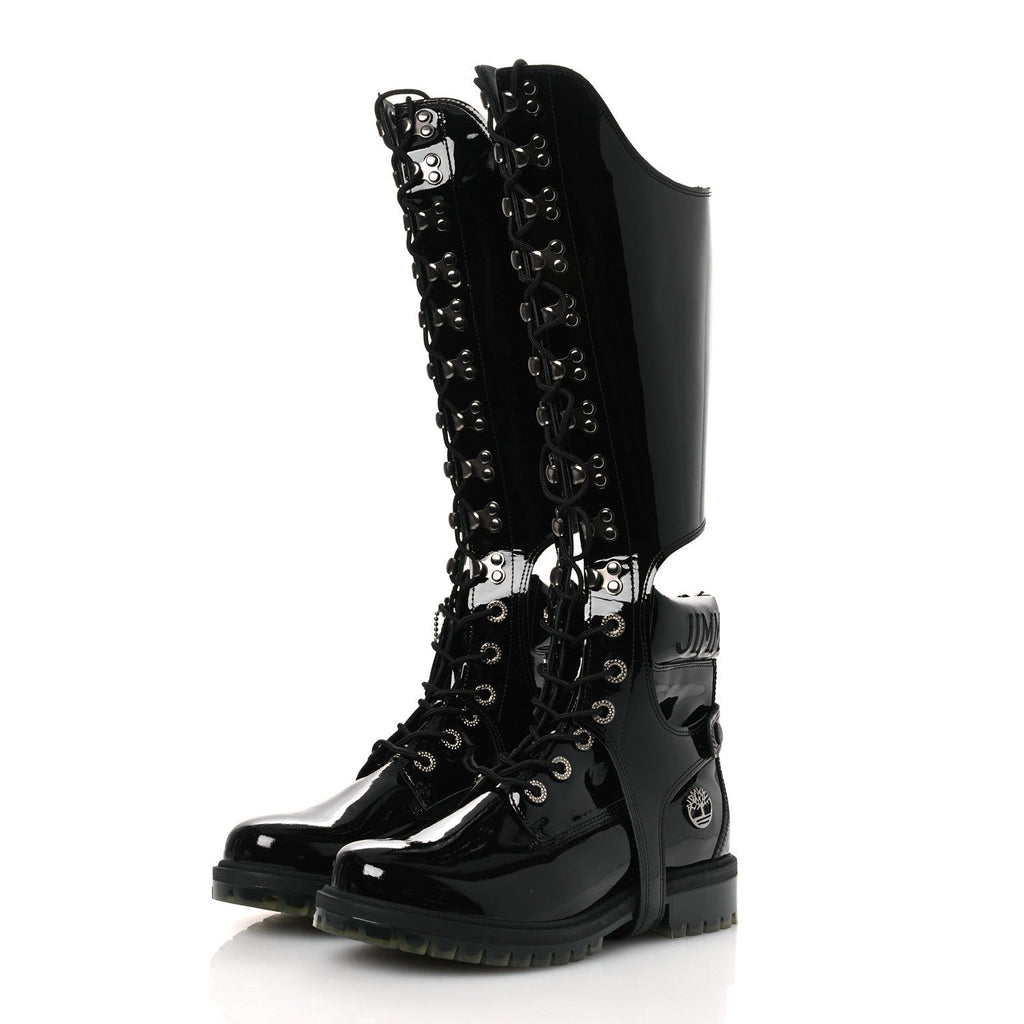 X TIMBERLAND PATENT CRYSTAL WOMENS VIBRAM KNEE HIGH BOOTS BLACK