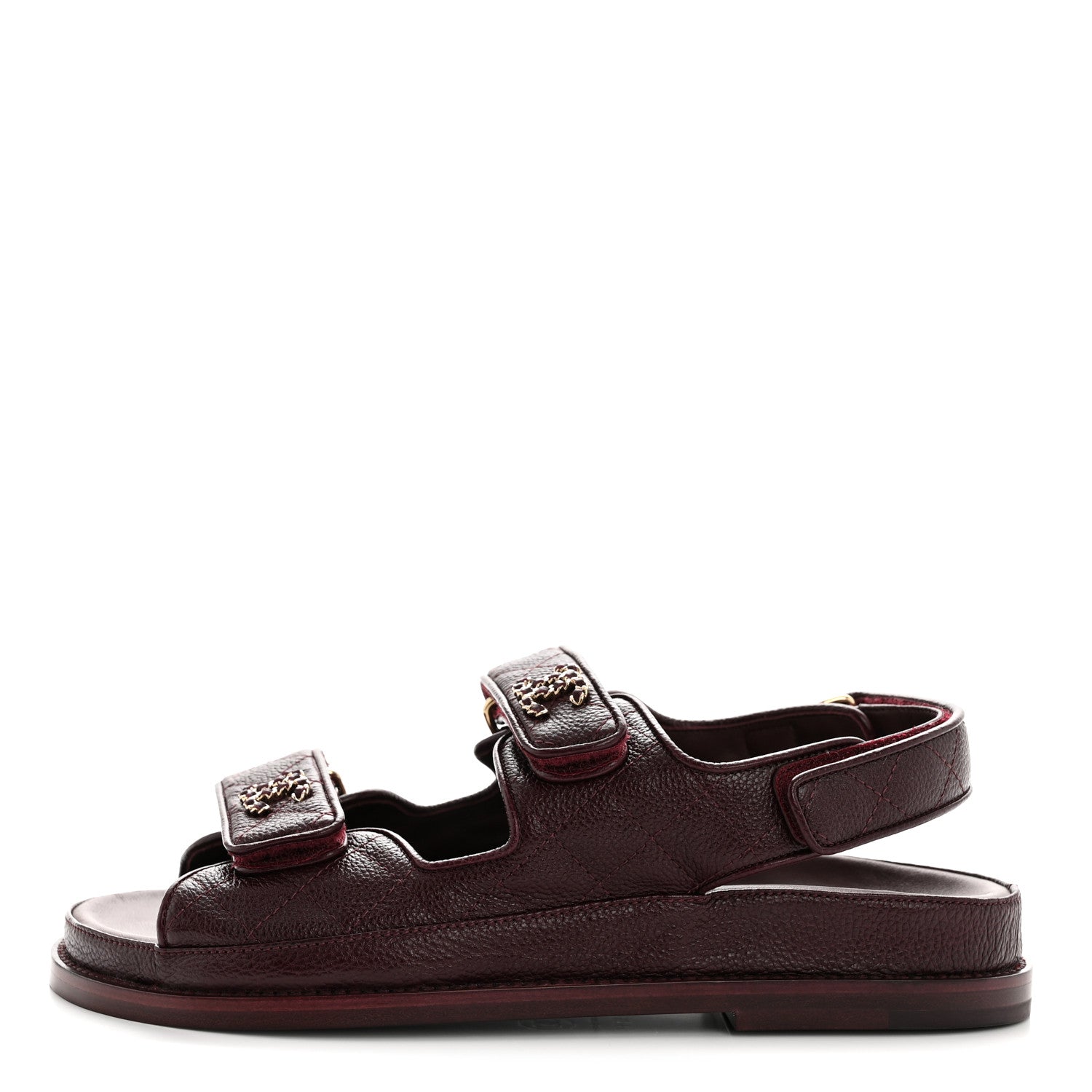 GRAINED CALFSKIN VELCRO DAD SANDALS MAROON