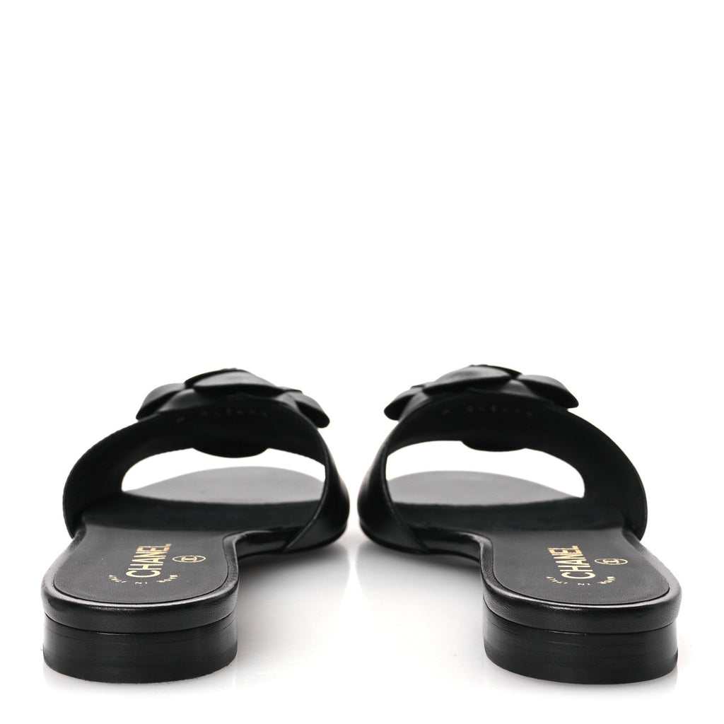 LAMBSKIN CAMELLIA SANDAL MULES BLACK