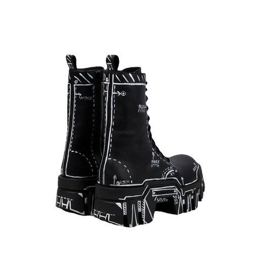 Balenciaga Bulldozer Lace Up Boots - Black with white sketch print