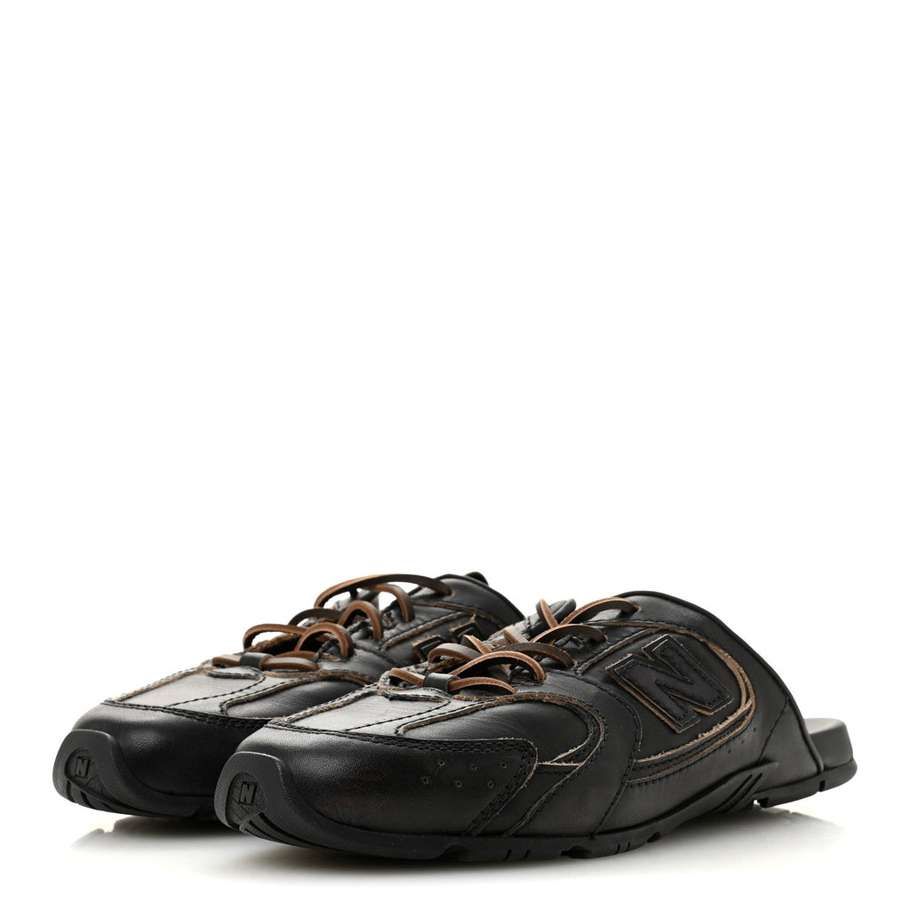 X NEW BALANCE BLEACHED CALFSKIN 530 SL SLIP-ON SNEAKERS MULES BLACK