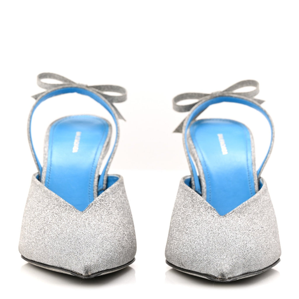 GLITTER TOE KNIFE SLINGBACK MULES SILVER BLUE
