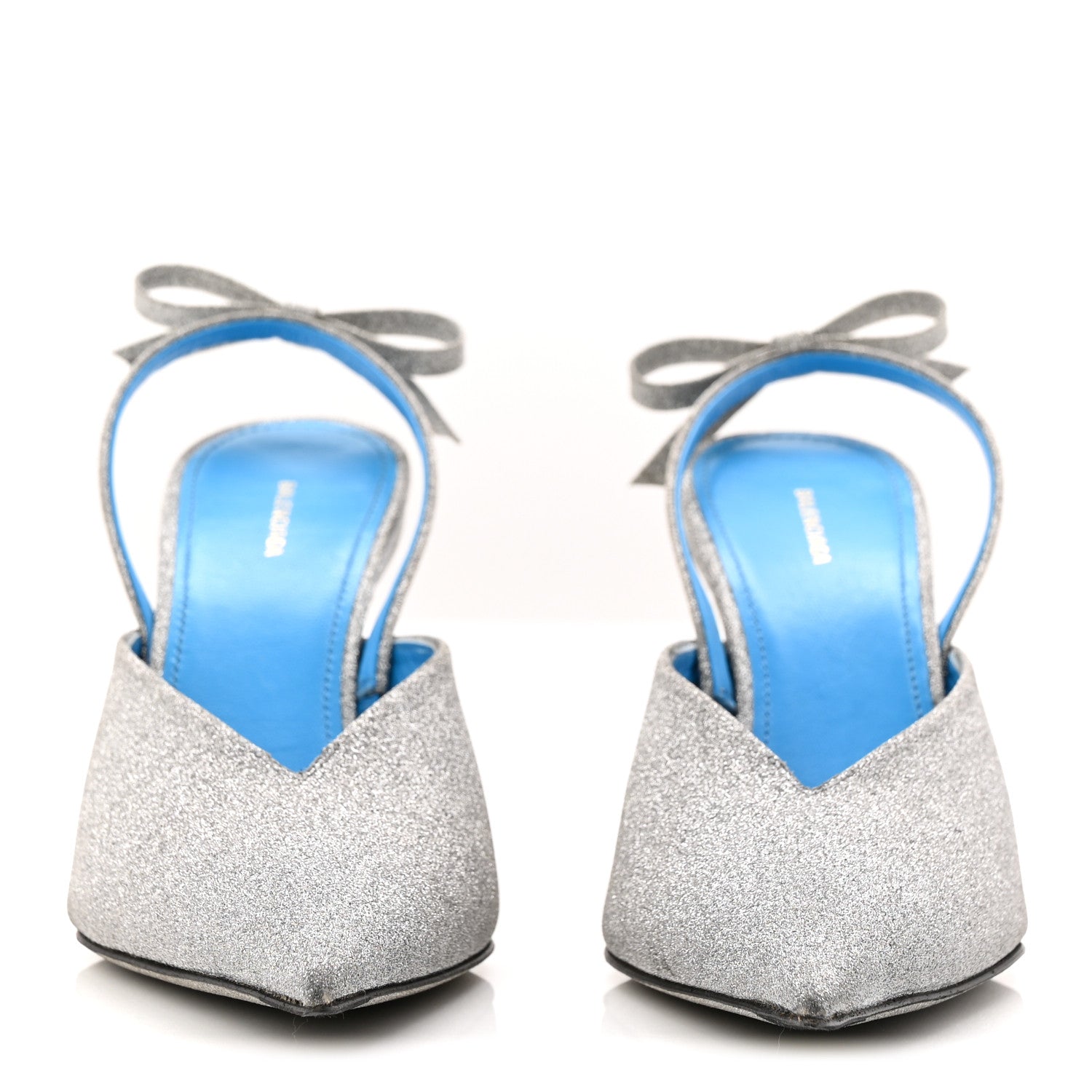 GLITTER TOE KNIFE SLINGBACK MULES SILVER BLUE