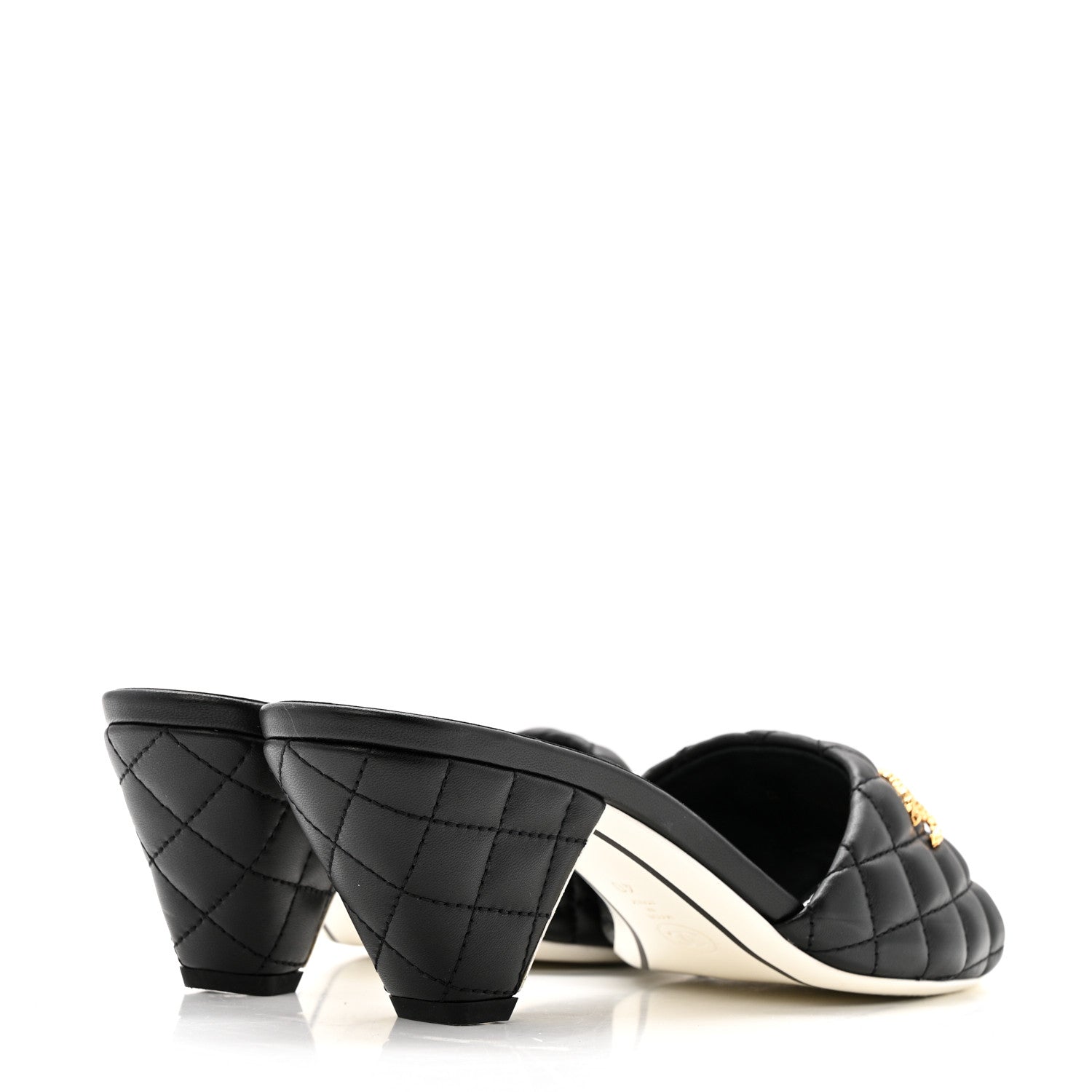LAMBSKIN QUILTED TEXTURED CC MULES BLACK