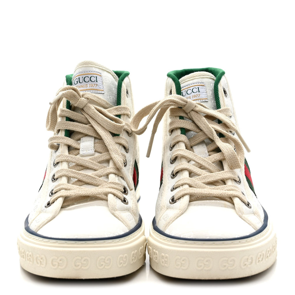MONOGRAM GG MIGNON WEB WOMENS 1977 TENNIS HIGH TOP SNEAKERS WHITE
