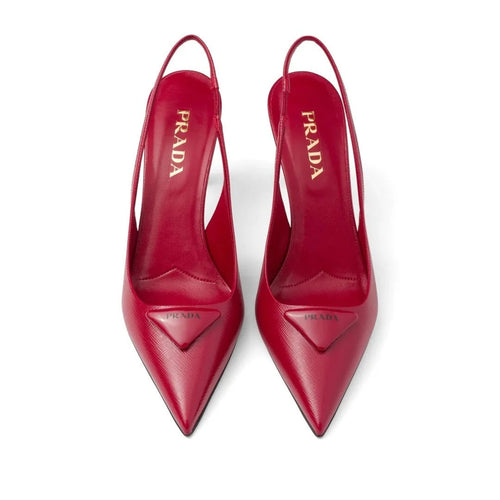 Prada Spazzolato Triangle Logo Slingback Pumps Ananas - Red