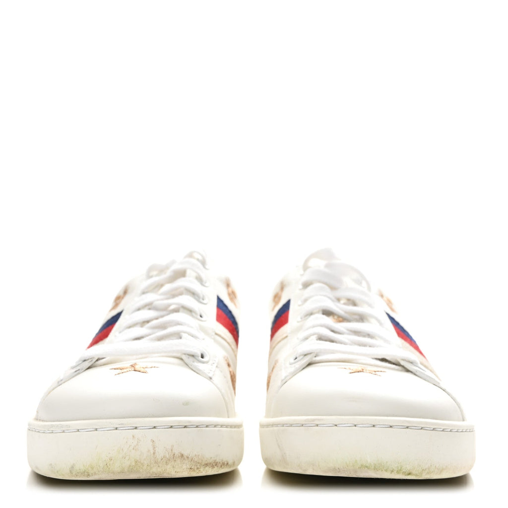 CALFSKIN BEE STAR EMBROIDERED SYLVIE WEB ACE SNEAKERS WHITE