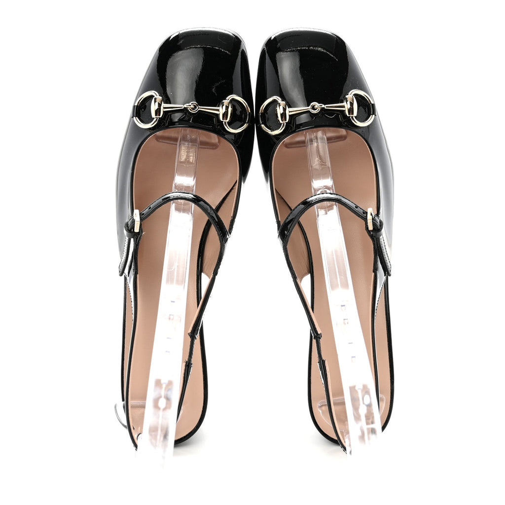 PATENT WOMENS HORSEBIT SLINGBACK PUMPS BLACK