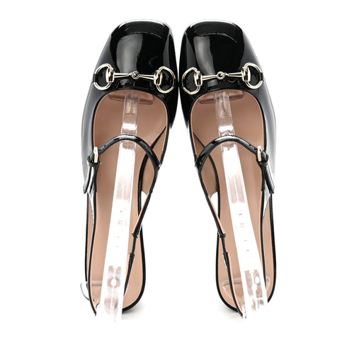 PATENT WOMENS HORSEBIT SLINGBACK PUMPS BLACK